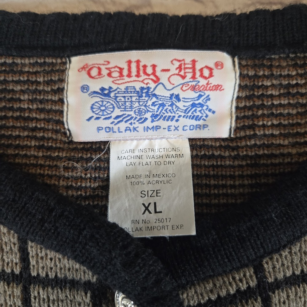 Tally Ho Vtg 90s Pollak Nova Check Plaid Cardigan XL Academia Preppy Old Money - Picture 2 of 6